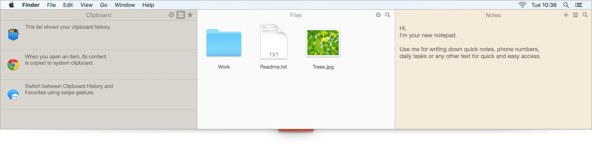 Unclutter. Clipboard and History, Files storage and Drop Zone, Notes in Notepad (Mac)