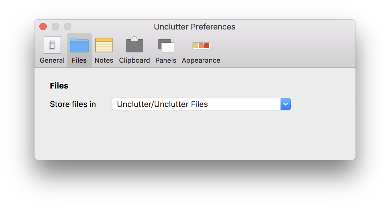 Unclutter Files storage folder changed.