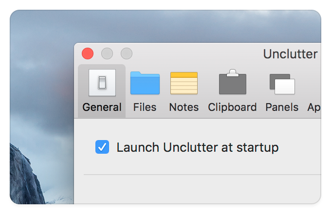 Unclutter - Launch at startup (Unclutter Preferences)